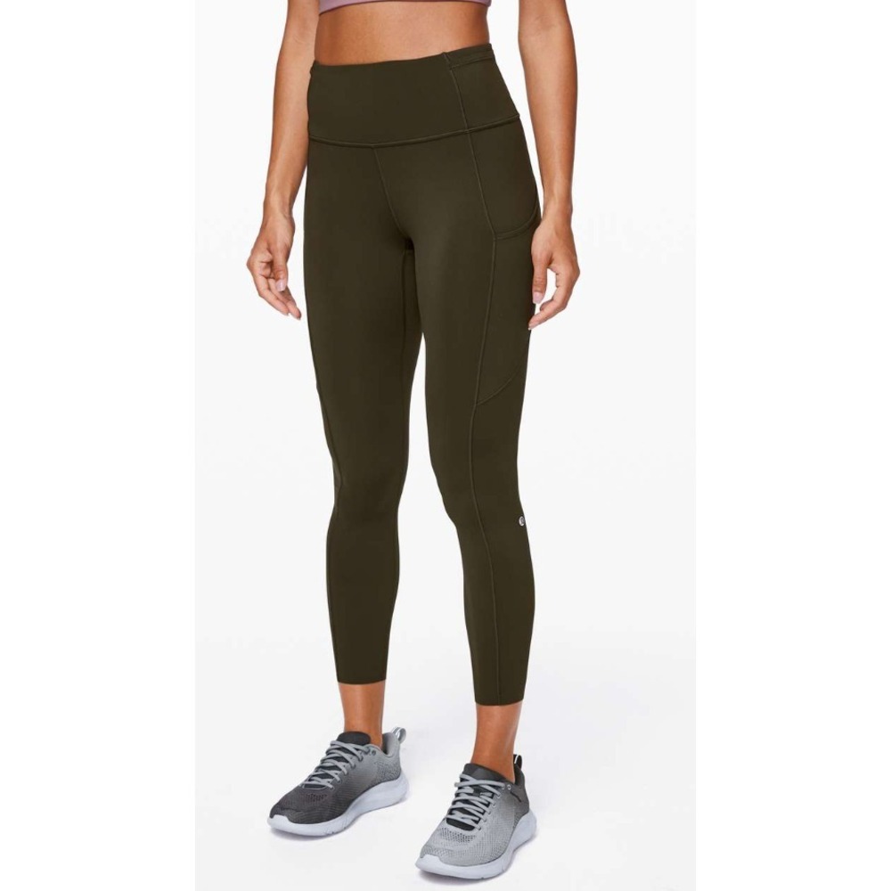 Lululemon Fast and Free Tight II Legging Women 12 Olive Green Athletic Yoga Pant